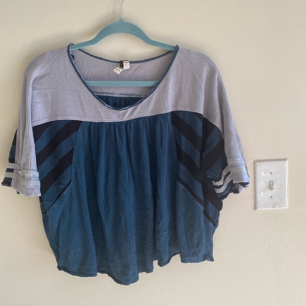 Free People Blue and Gray Blouse